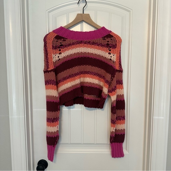 Free People Cropped Sweater Pink Knit Boho Casual Fall Indie Size Extra Small - Picture 3 of 9
